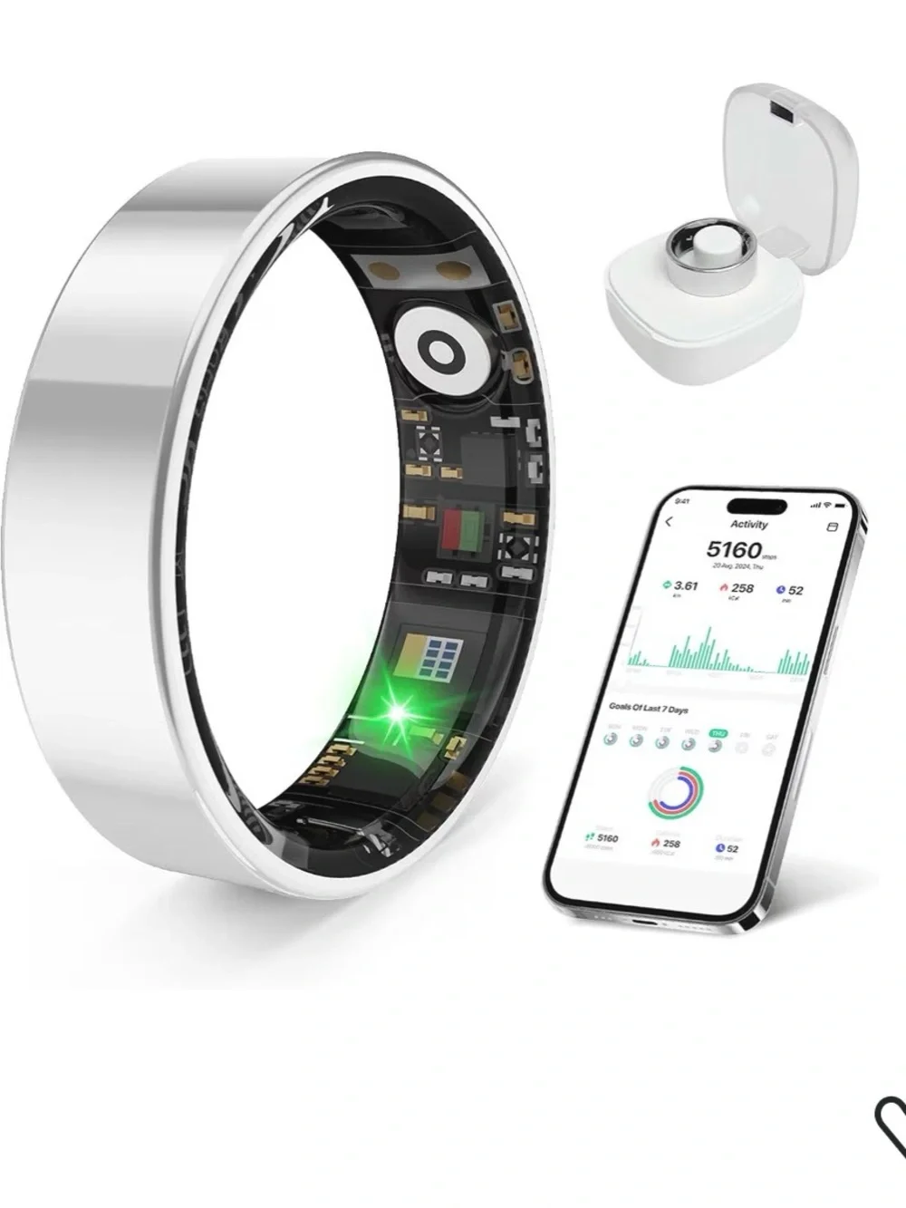 Smart Health Ring, Featuring Stress and Sleep Monitoring Functions.